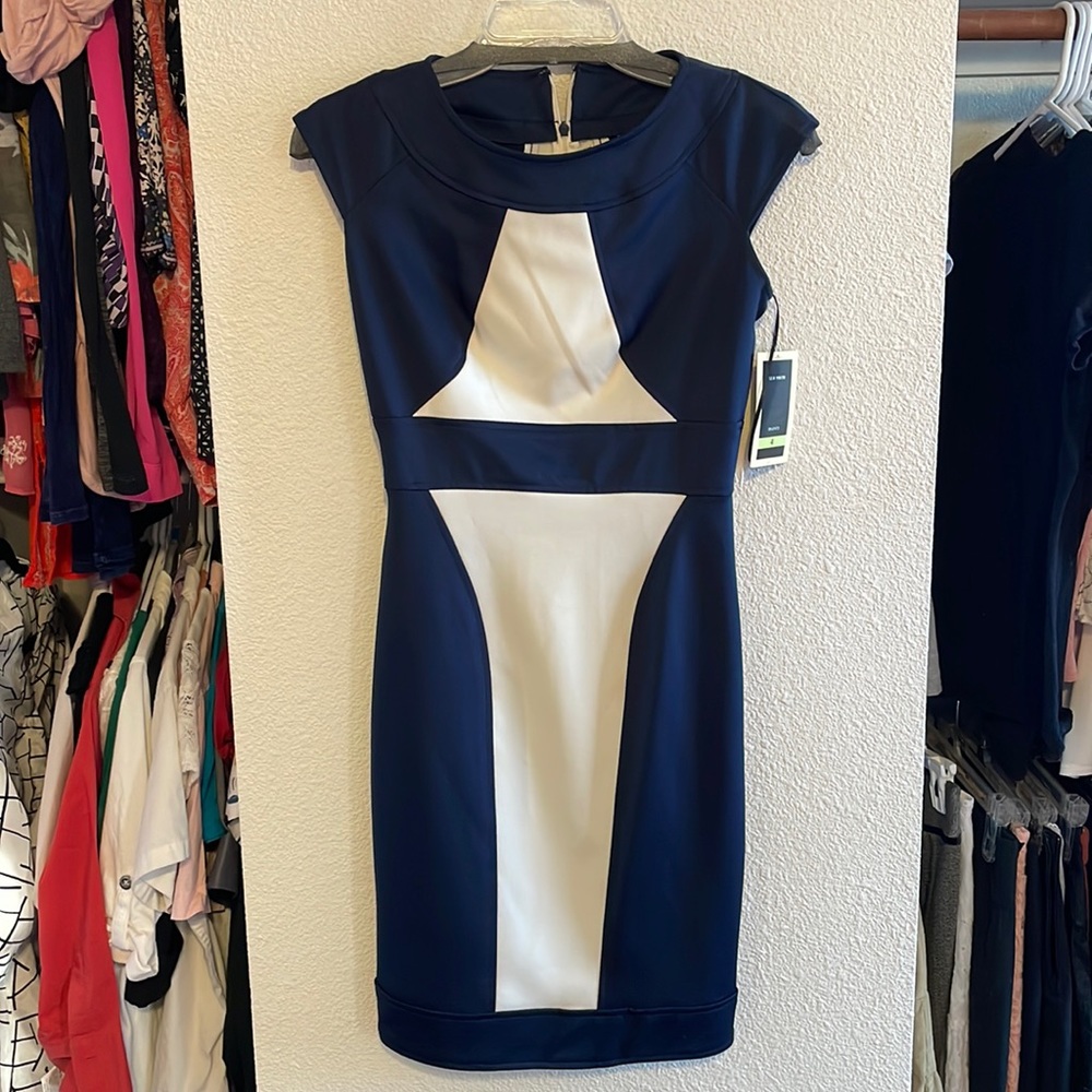 Beautiful Navy Blue Sheath Dress with Tags. Size 4.